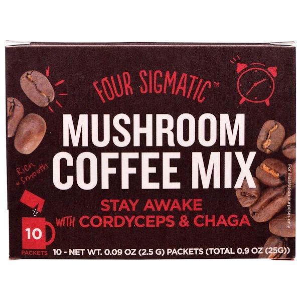 Four Sigmatic, Mushroom Coffee With Cordyceps, 10 Packets, 0.09 oz (2.5 g) Each