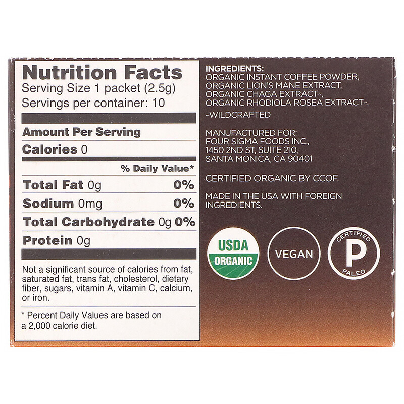 Four Sigmatic, Mushroom Coffee Mix, Fruity + Medium, 10 Packets, 0.09