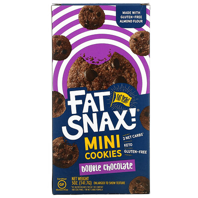 Fat Snax Mini Cookies, двойной шоколад, 141,7 г (5 унций)