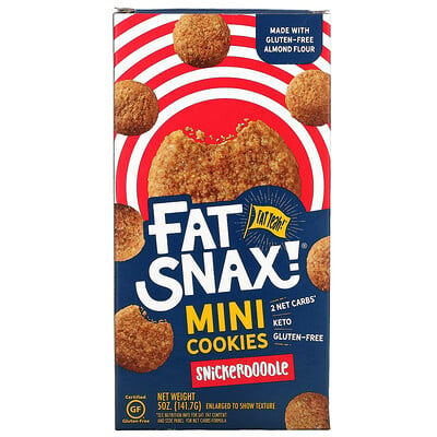 Купить Fat Snax Mini Cookies, Snickerdoodle, 141, 7 г (5 унций)