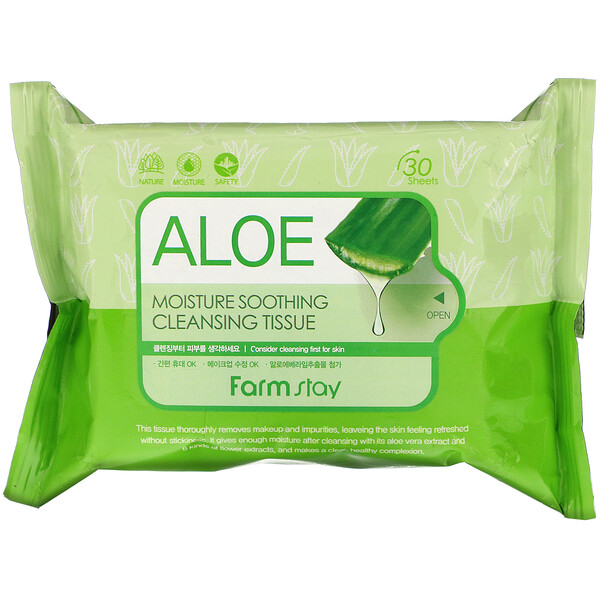 Farmstay‏, Aloe Moisture Soothing Cleansing Tissue, 30 Sheets, 120 ml