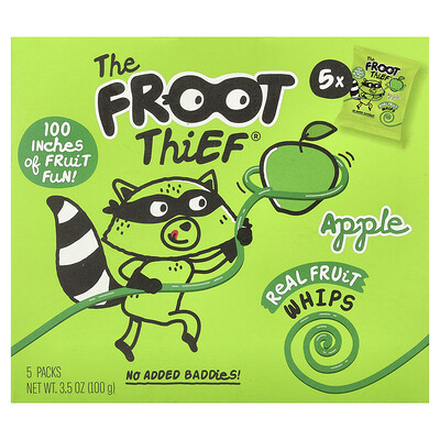The Froot Thief, Real Fruit Whips, Manzana, 5 paquetes, 20 g (0,7 oz) cada uno
