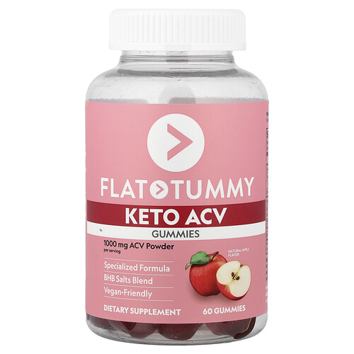 Flat Tummy Keto ACV Gummies, Natural Apple, 60 Gummies