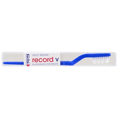Record V, Nylon Bristle Toothbrush, Adult Medium, Blue, 1 Toothbrush
