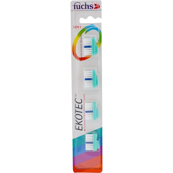 Fuchs Brushes, EkoTec, Toothbrush Replacement Heads, Soft, 4