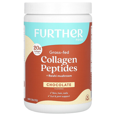 Product Image for Further Food, Grass-Fed Collagen Peptides + Reishi Mushroom, Chocolate, 11.36 oz (322 g)