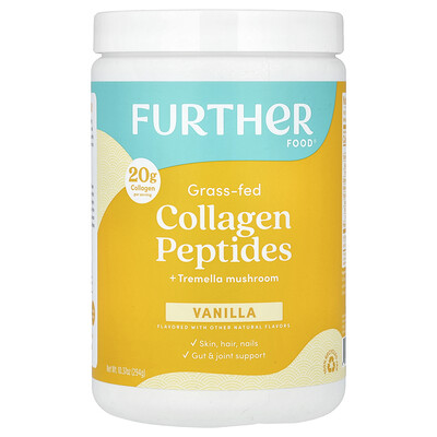 Product Image for Further Food, Grass-Fed Collagen Peptides + Tremella Mushroom, Vanilla, 10.37 oz (294 g)