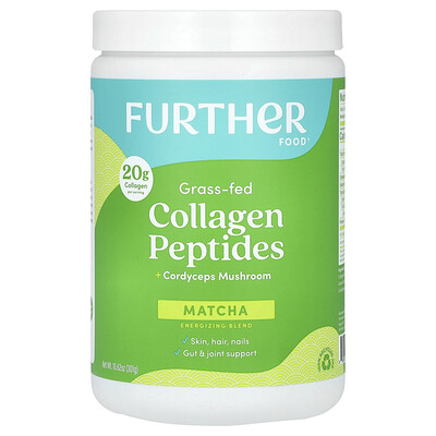 Product Image for Further Food, Grass-Fed Collagen Peptides + Cordyceps Mushroom, Matcha, 10.62 oz (301 g)