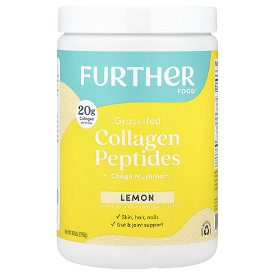 Product Image for Further Food, Grass-Fed Collagen Peptides + Chaga Mushroom, Lemon, 10.5 oz (298 g)
