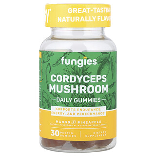 Fungies, Gommes quotidiennes au cordyceps, Mangue et ananas, 30 gommes à la pectine (50 mg par gomme)