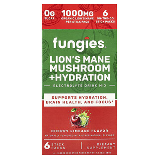 Fungies, Lion's Mane Mushroom + Hydration, Elektrolytendrankmix, Kersenlimoen, 6 stickverpakkingen, 8 g per stuk