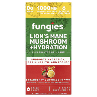 Fungies, Cogumelo Juba-de-leão + Hidratação, Mistura para Bebida de Eletrólitos, Limonada de Morango, 6 Embalagens, 8 g (0,28 oz) Cada