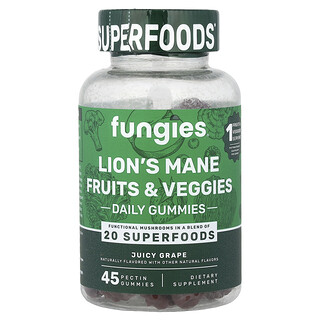 Fungies, Lion's Mane Fruit & Veggies Daily Gummies, Juicy Grape, 45 Pectin Gummies