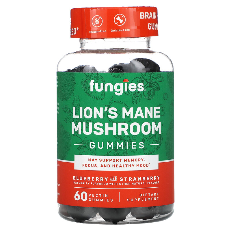 Fungies, Lion's Mane Mushroom Gummies, Blueberry and Strawberry, 60