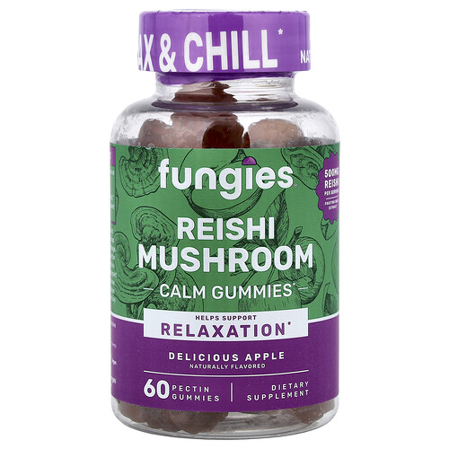 Fungies Fungies, Reishi Mushroom Calm Gummies, Delicious Apple, 60 Pectin Gummies
