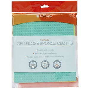 Отзывы о Фулл Серкл Хоум ЛЛС, Squeeze Cellulose Cleaning Cloths, Pack of 3, 7″ x 8″ Each