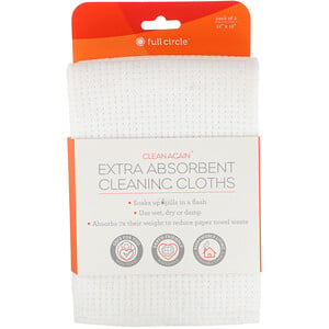 Фулл Серкл Хоум ЛЛС, Clean Again, Extra Absorbing Cleaning Cloths, 2 Pack, 12″ x 12″ Each отзывы