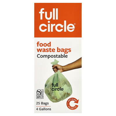 Full Circle, Bolsas para desechos de alimentos, Compostables, 25 bolsas