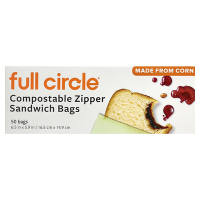 Full Circle, Bolsas compostables para sándwiches con cierre, 50 bolsas