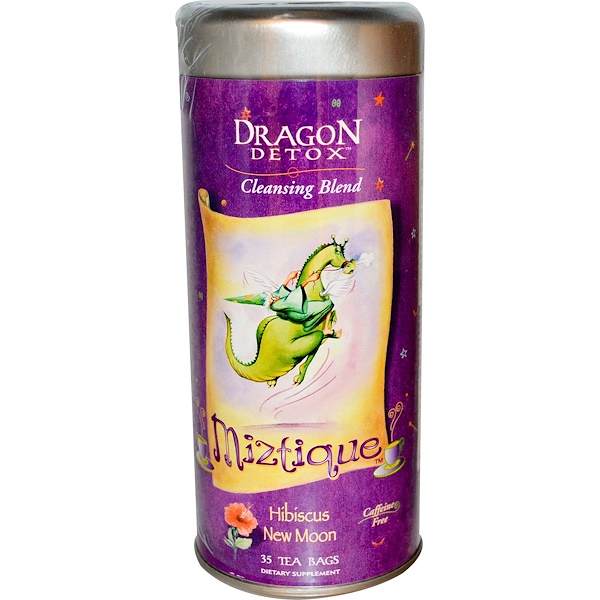 Fun Fresh Foods, Dragon Detox, Miztique, чай для очищения гибискус новолуние, без кофеина 35 чайных пакетиков (Discontinued Item) 