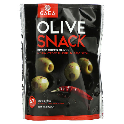 

Gaea Olive Snack Pitted Green Olives Marinated With Chili & Black Pepper 2.3 oz (65 g)