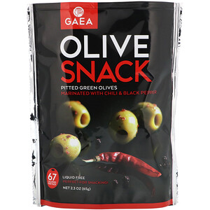 Отзывы о Гиа, Olive Snack, Pitted Green Olives, Marinated With Chili & Black Pepper, 2.3 oz (65 g)