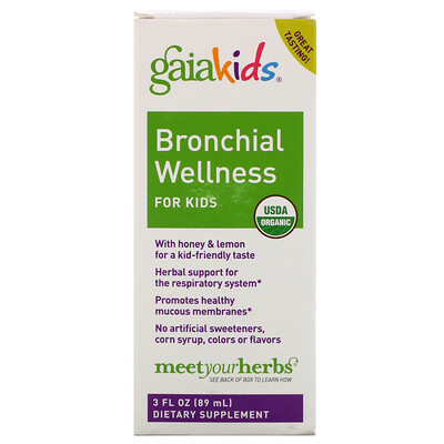 Gaia Herbs Bronchial Wellness for Kids, для детей, без алкоголя, 89 мл (3 жидких унции)