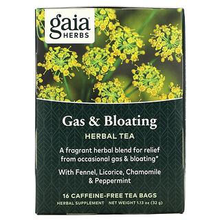 Gaia Herbs, Gases & Inchaço, Sem Cafeína, 16 Sachês, 1.13 oz (32 g)