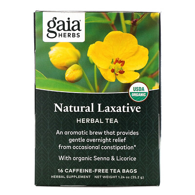 Gaia Herbs Natural Laxative, Herbal Tea, Caffeine-Free, 16 Tea Bags, 1.24 oz (35.2 g)