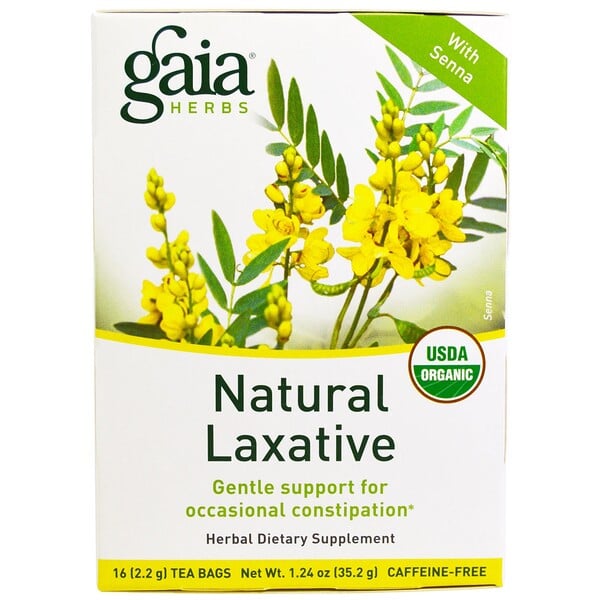 Gaia Herbs, Натуральное слабительное, без кофеина, 16 пакетиков, 1,24 унции (35,2 г)