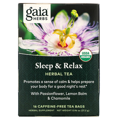 Gaia Herbs травяной чай, для сна и расслабления, без кофеина, 16 чайных пакетиков, 27,2 г (0,96 унции)