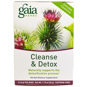 Gaia Herbs, Очищение и детоксикация, без кофеина, 16 пакетиков, 1,13 унции (32 г)