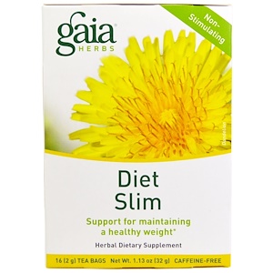 Gaia Herbs, Для похудения, без кофеина, 16 пакетиков, 1,13 унции (32 г)