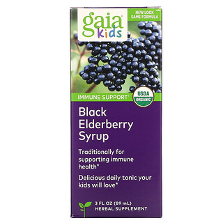 Gaia Herbs, Kids, Black Elderberry Syrup, Schwarzer-Holunder-Sirup, 89 ml (3 fl. oz.)