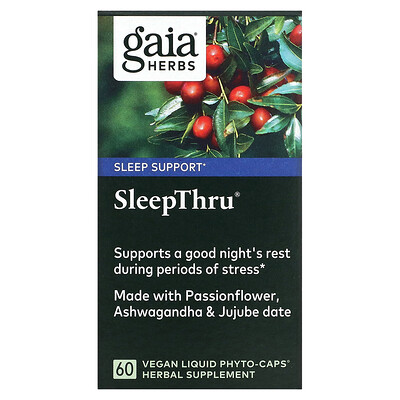 

Gaia Herbs SleepThru, 60 растительных фито-капсул с жидкостью