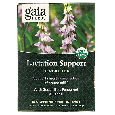 Gaia Herbs травяной чай для повышения лактации, без кофеина, 16 чайных пакетиков, 32 г (1,13 унции)