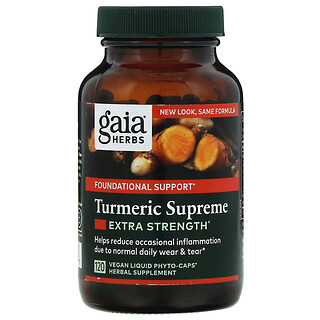 Gaia Herbs, Turmeric Supreme, куркума, повышенная сила действия, 120 веганских фито-капсул с жидкостью
