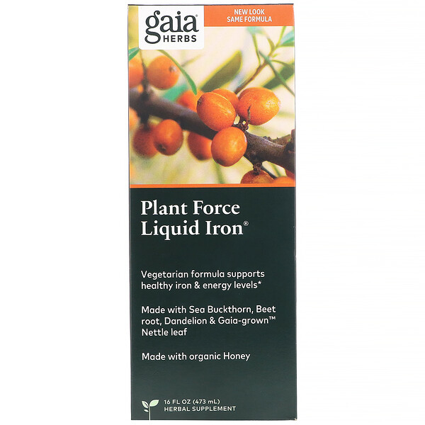 Gaia Herbs‏, Plant Force Liquid Iron, 473 מ"ל (fl oz 16)