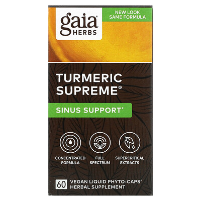 

Gaia Herbs, Turmeric Supreme, Sinus Support, 60 Vegan Liquid Phyto-Caps