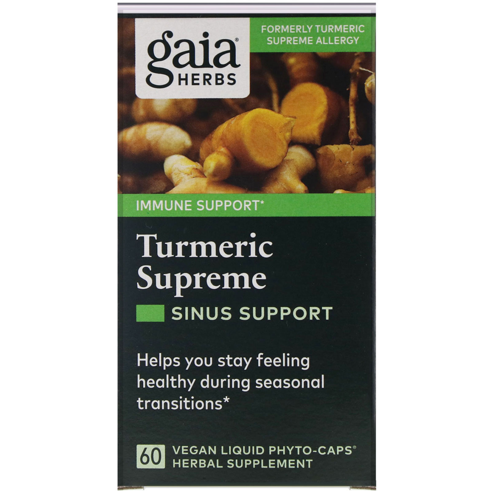 Gaia Herbs, Turmeric Supreme, Sinus Support, 60 Vegan Liquid PhytoCaps