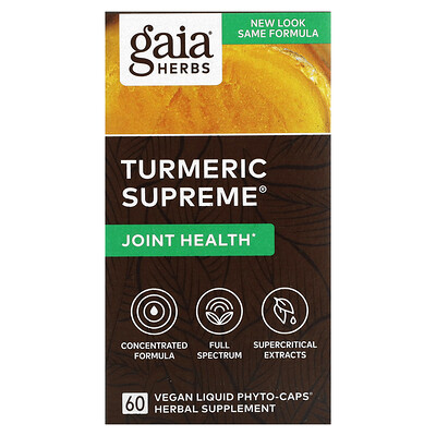 

Gaia Herbs, Turmeric Supreme, Joint Health, 60 Vegan Liquid Phyto-Caps