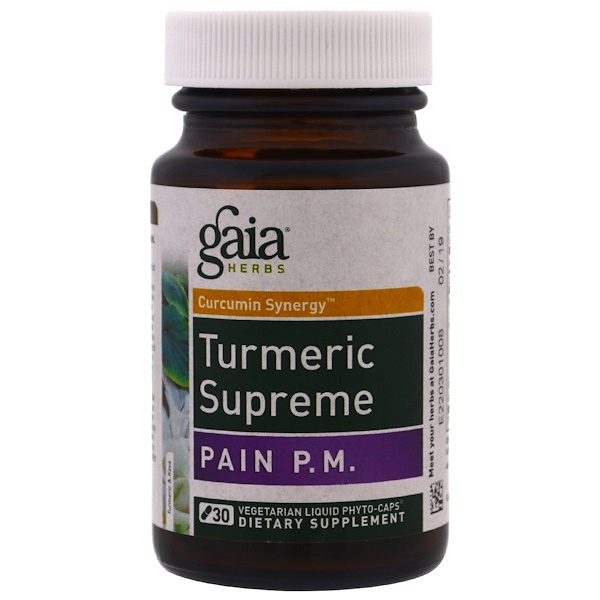 Gaia Herbs, Turmeric Supreme, Pain PM, 30 Vegetarian Liquid PhytoCaps