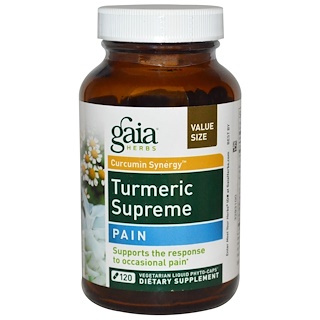 Gaia Herbs, Turmeric Supreme, против боли , 120 вегетарианских гелевых фито-капсул