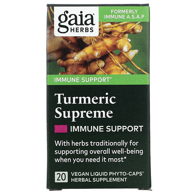 Gaia Herbs Turmeric Supreme, Immune Support, 20 Veggie Liquid Phyto-Caps