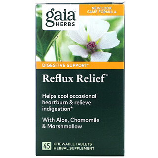 Gaia Herbs, Alivio del Reflujo, 45 tabletas masticables fáciles de disolver