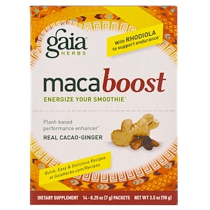 Gaia Herbs, MacaBoost, Настоящее какао и имбирь, 14 пакетов, 0,25 унции (7 г) в каждом