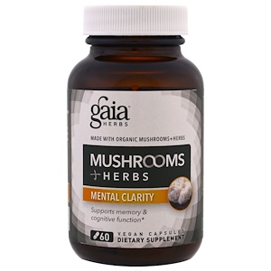 Gaia Herbs, Грибы + травы, Ясный ум, 60 веганских капсул