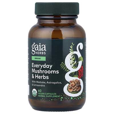 Gaia Herbs, Hongos y hierbas para todos los días, 60 cápsulas veganas