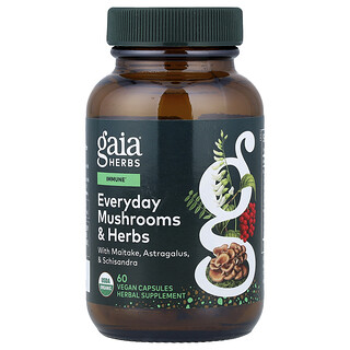 Gaia Herbs, Hongos y hierbas para todos los días, 60 cápsulas veganas