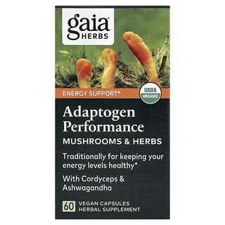 Gaia Herbs, Adaptogen Performance, Pilze und Kräuter, 60 vegane Kapseln